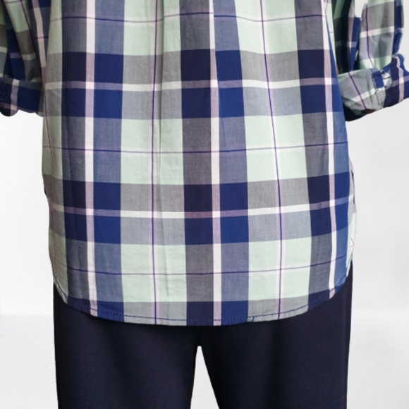 Tommy Hilfiger Mint Green & Navy Plaid Button-Up 100% Cotton Polo Big Boy Lg - Picture 6 of 10